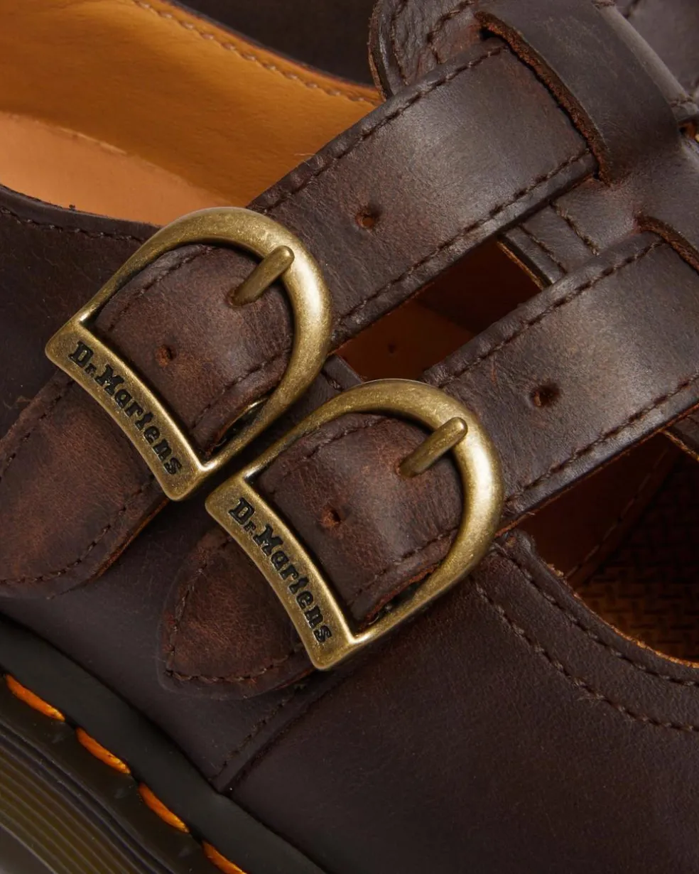 8065 Crazy Horse Leather Mary Jane Shoes in Dark Brown