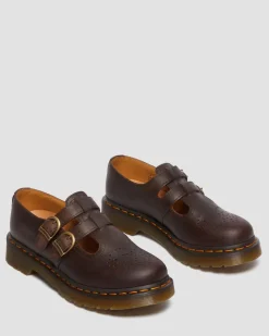 8065 Crazy Horse Leather Mary Jane Shoes in Dark Brown