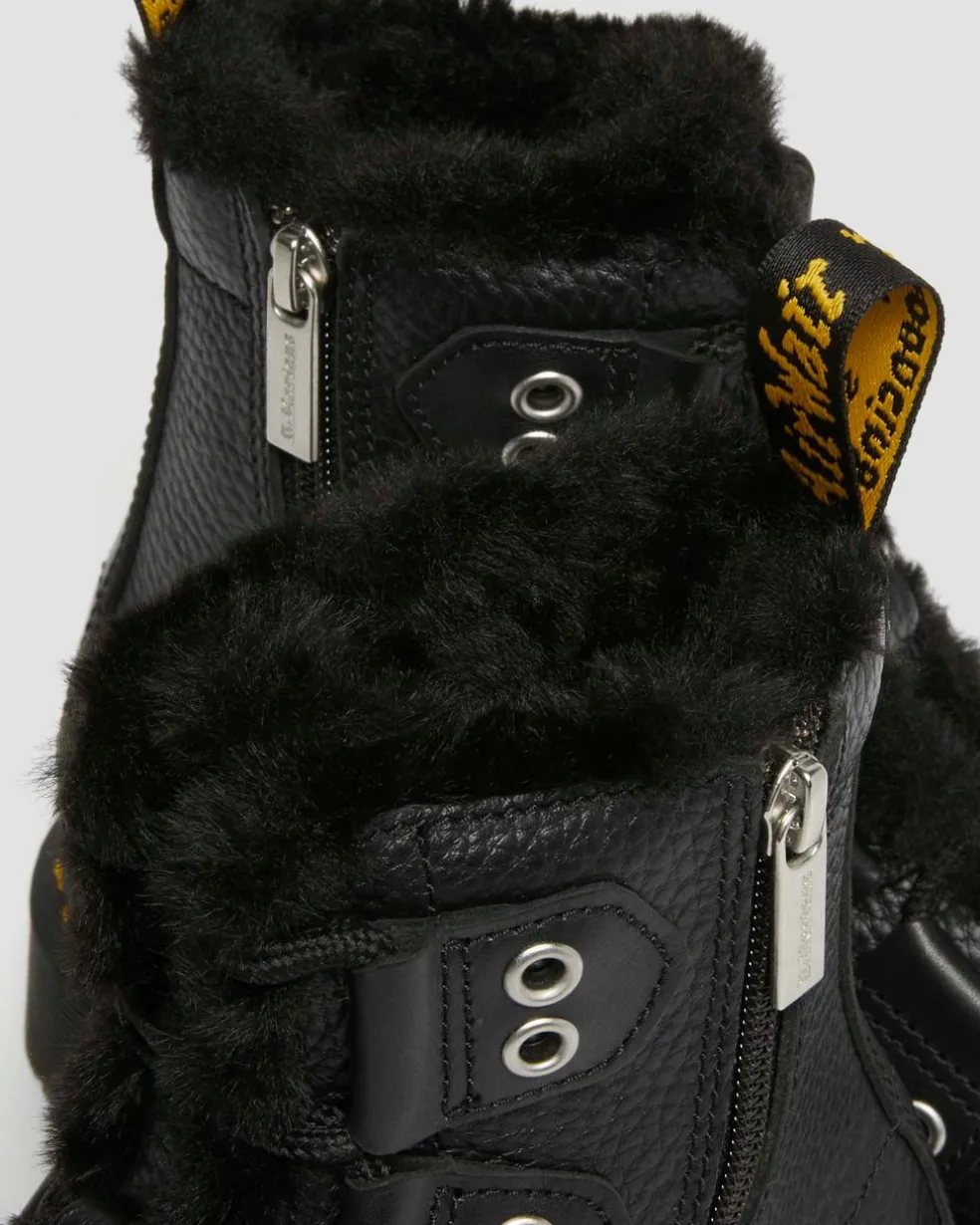 1460 Faux Fur Lined Leather Lace Up Boots in Black