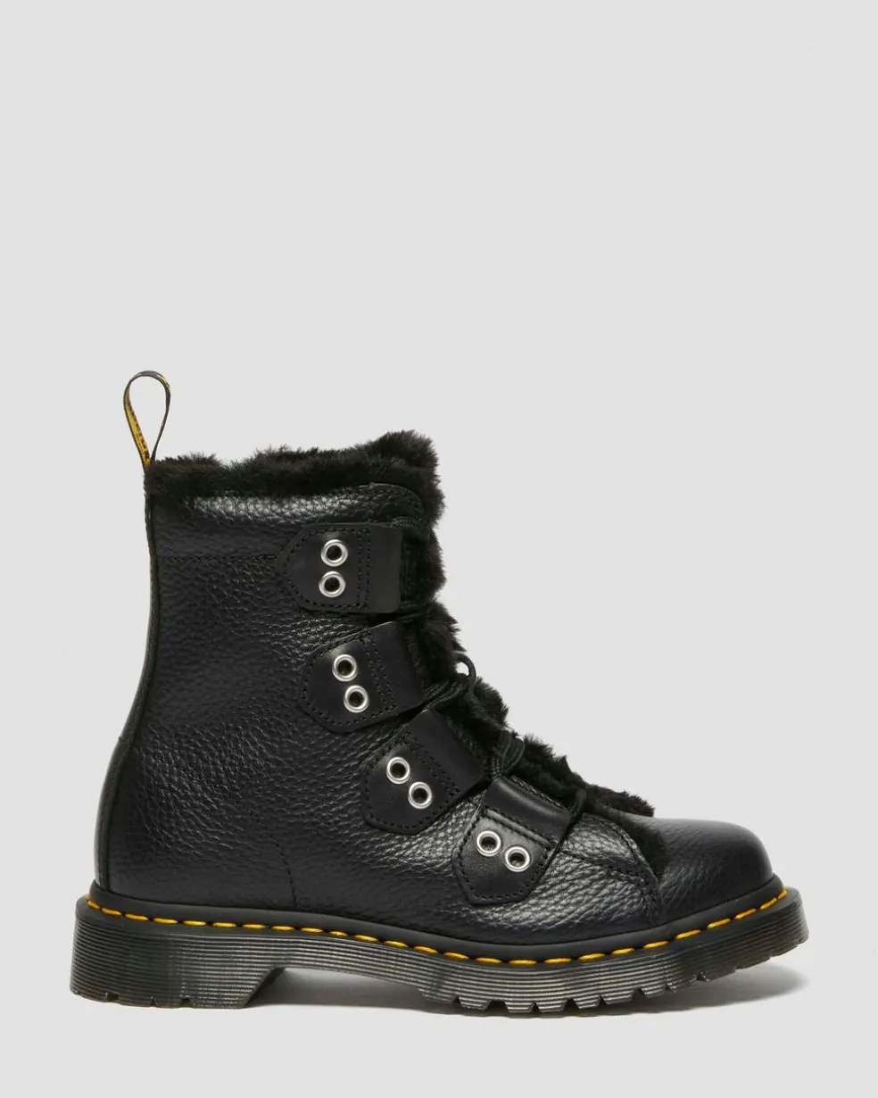 1460 Faux Fur Lined Leather Lace Up Boots in Black