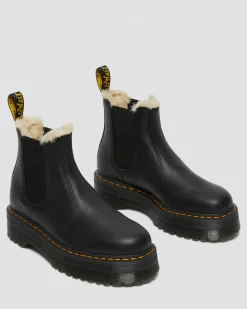 2976 Faux Fur Lined Platform Chelsea Boots in Black