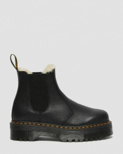 2976 Faux Fur Lined Platform Chelsea Boots in Black