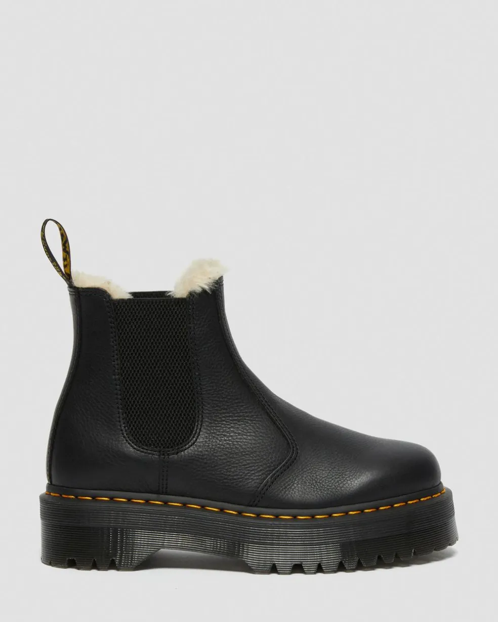 2976 Faux Fur Lined Platform Chelsea Boots in Black