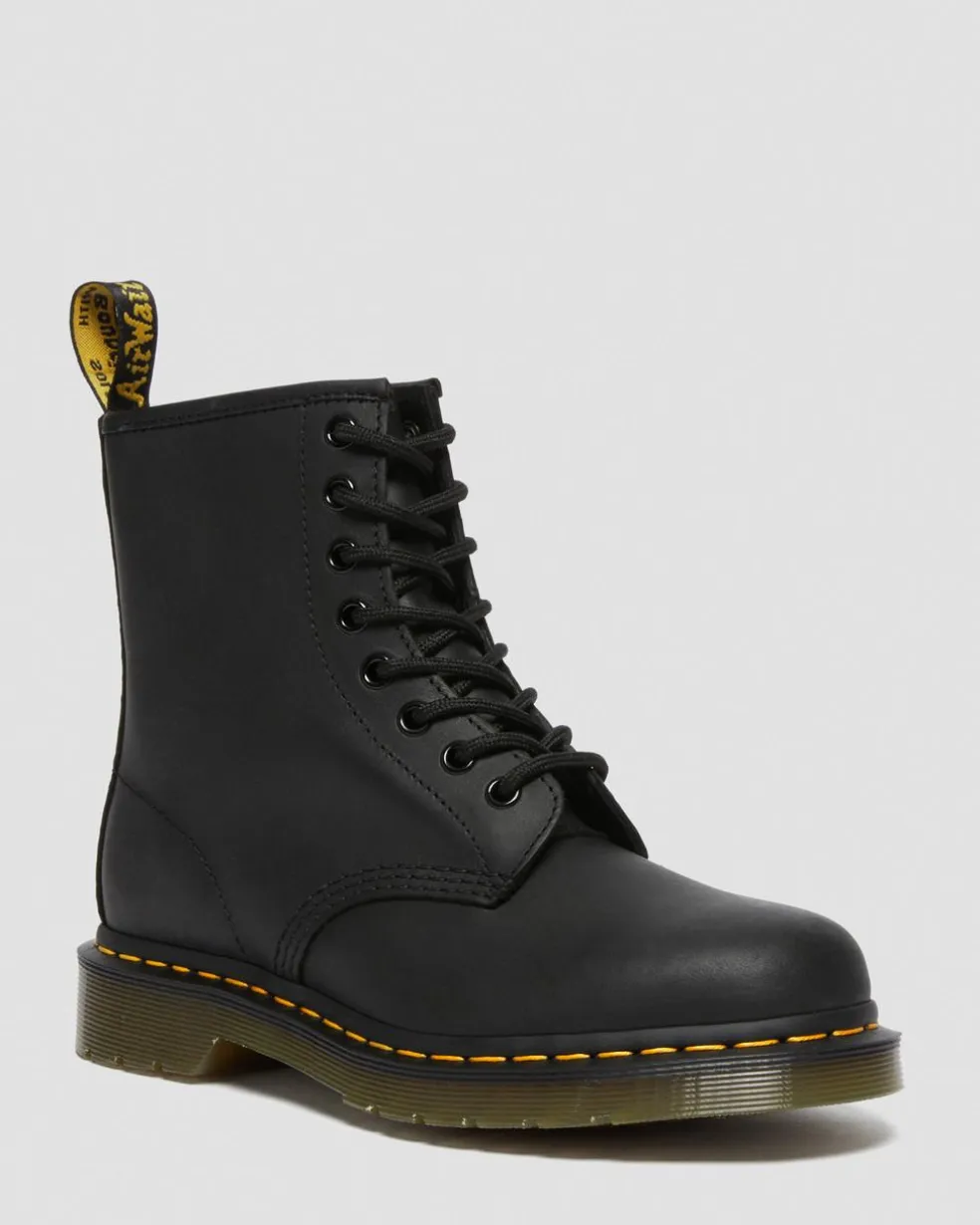 1460 Greasy Leather Lace Up Boots in Black