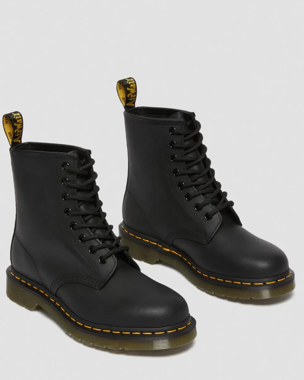 1460 Greasy Leather Lace Up Boots in Black