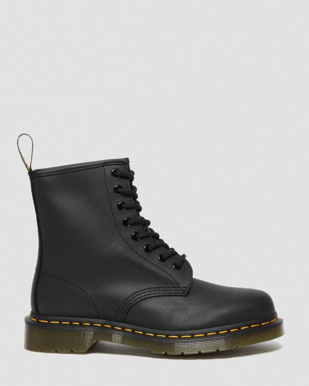 1460 Greasy Leather Lace Up Boots in Black