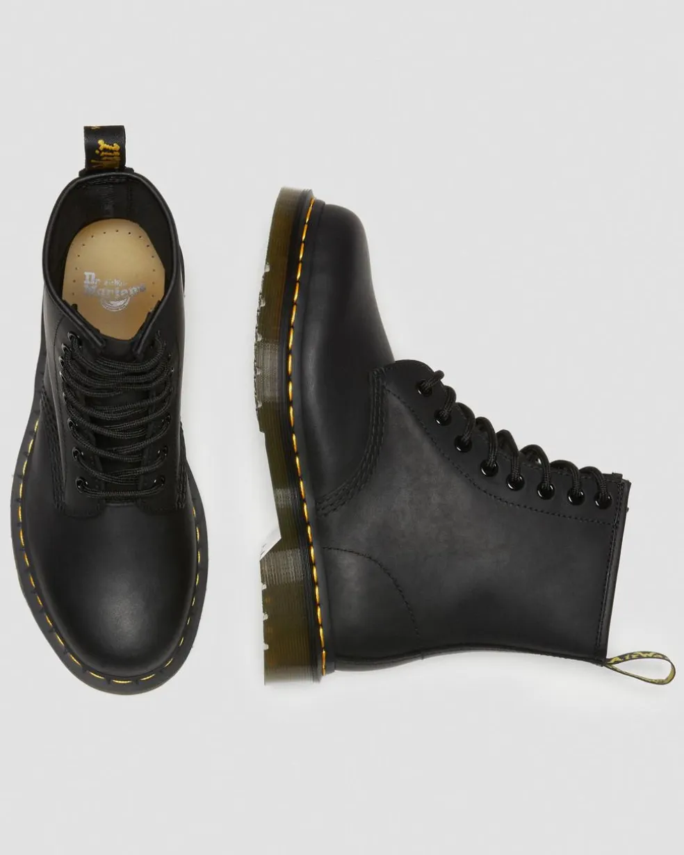 1460 Greasy Leather Lace Up Boots in Black
