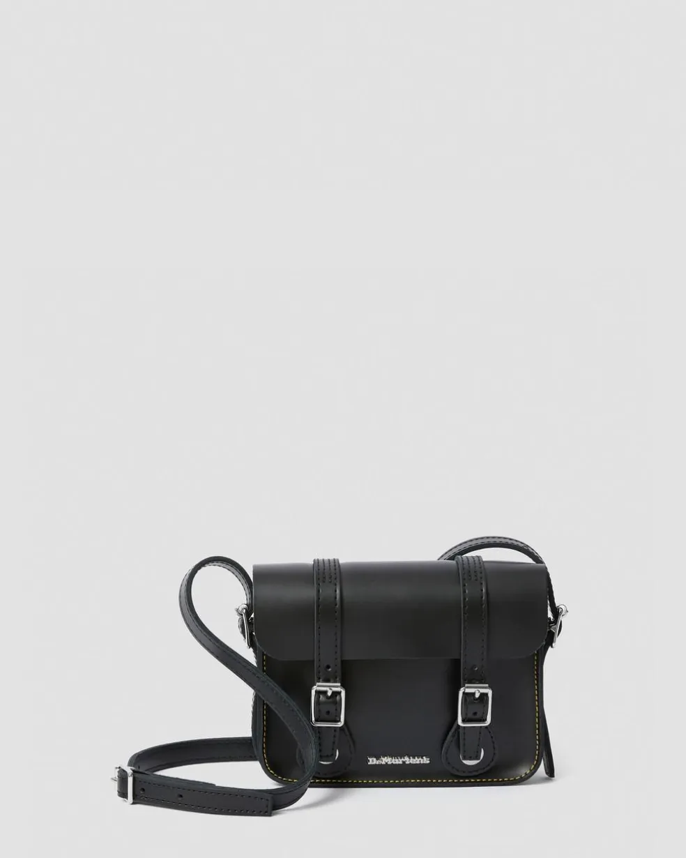 7 Inch Leather Crossbody Bag in Black