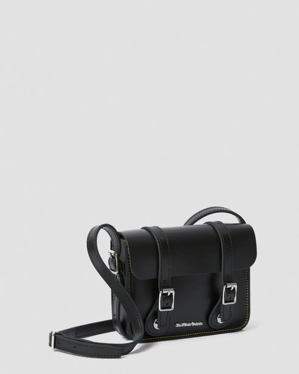 7 Inch Leather Crossbody Bag in Black