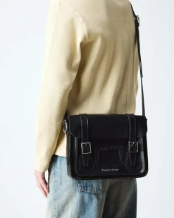 11 inch Leather Messenger Bag in Black