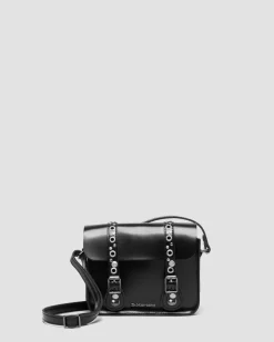 7 Inch Studded Leather Satchel in Black