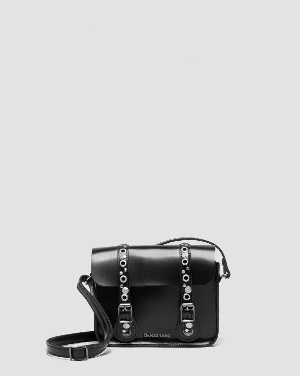 7 Inch Studded Leather Satchel in Black