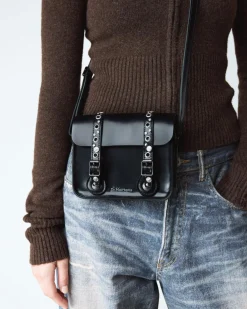 7 Inch Studded Leather Satchel in Black