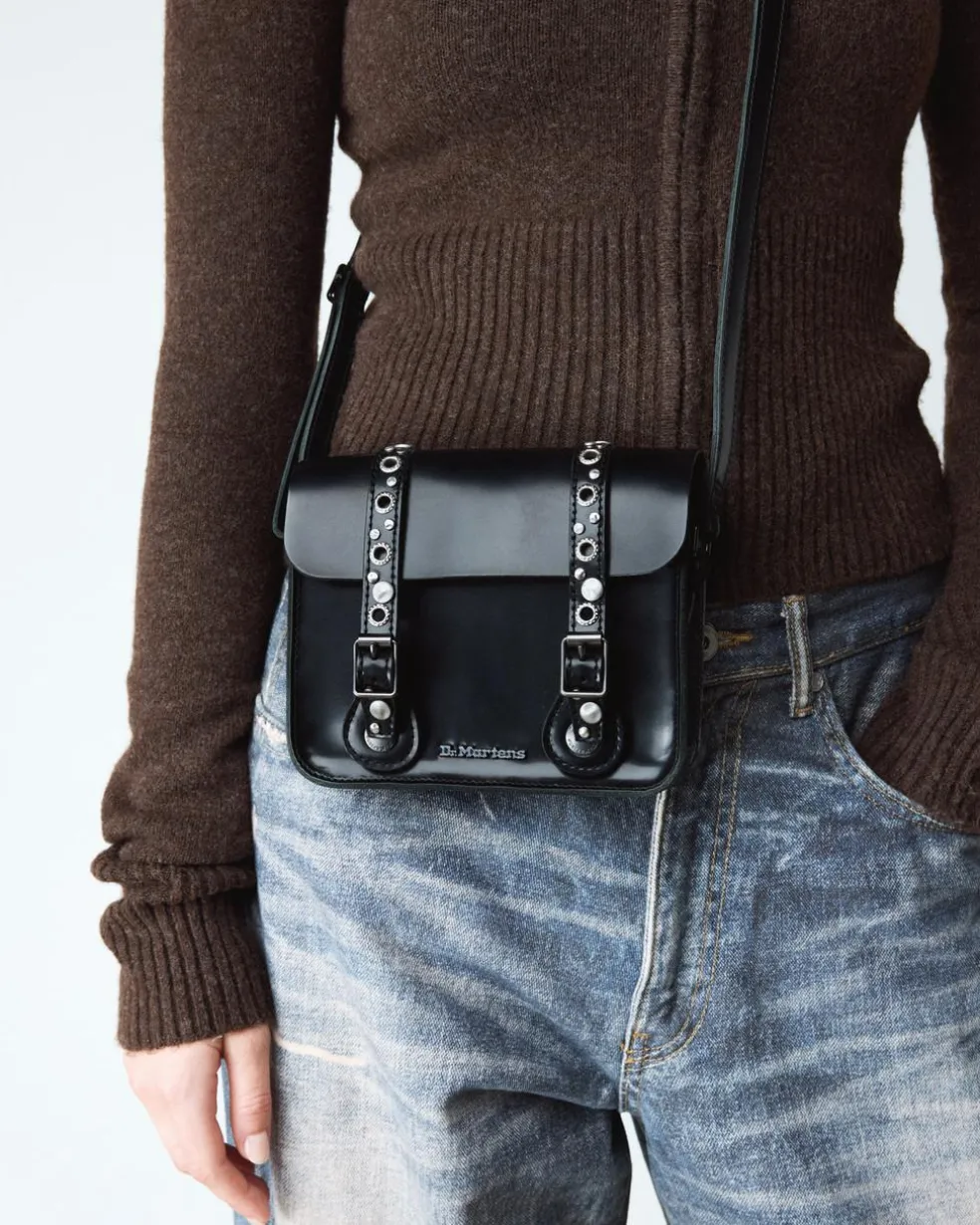 7 Inch Studded Leather Satchel in Black