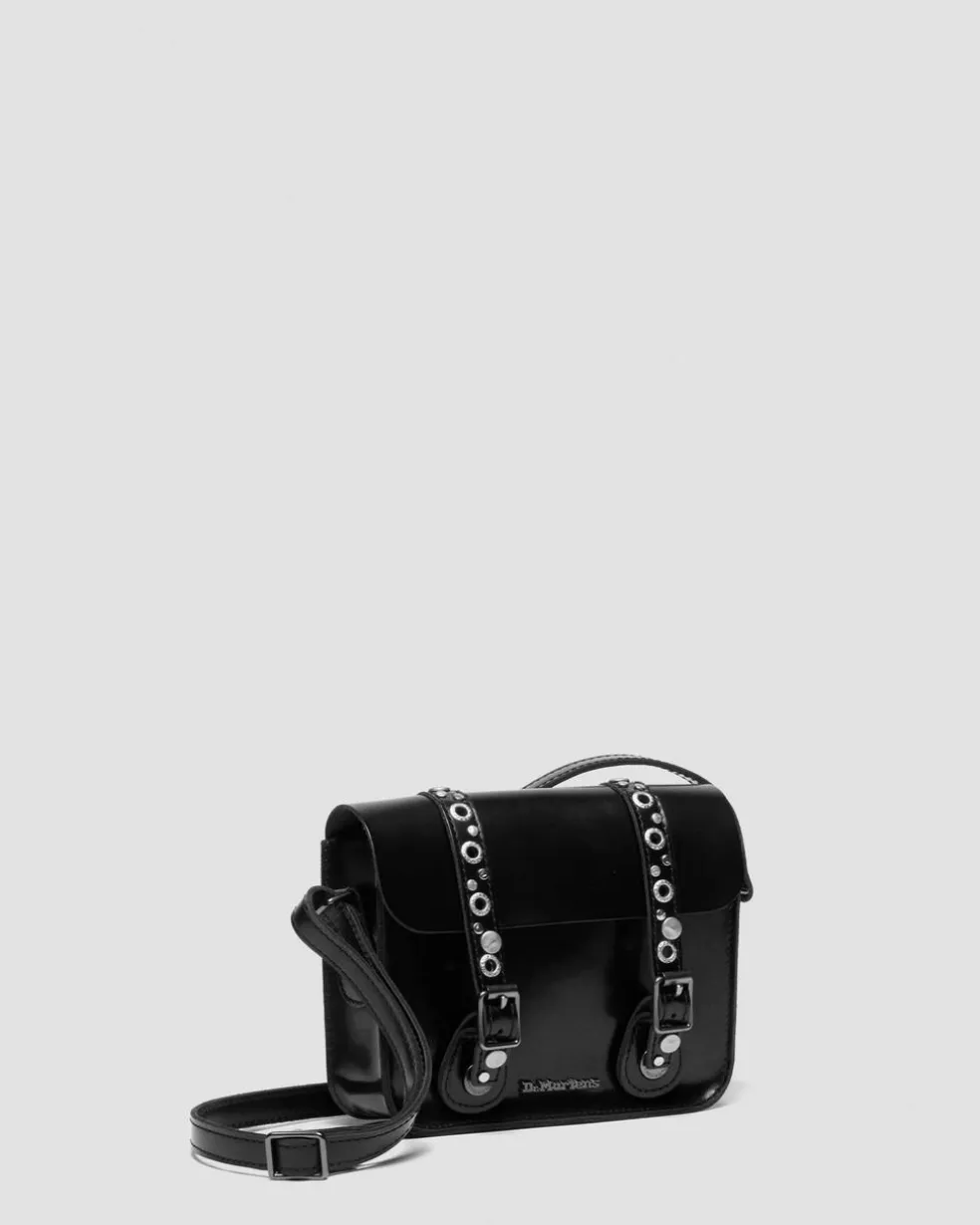 7 Inch Studded Leather Satchel in Black