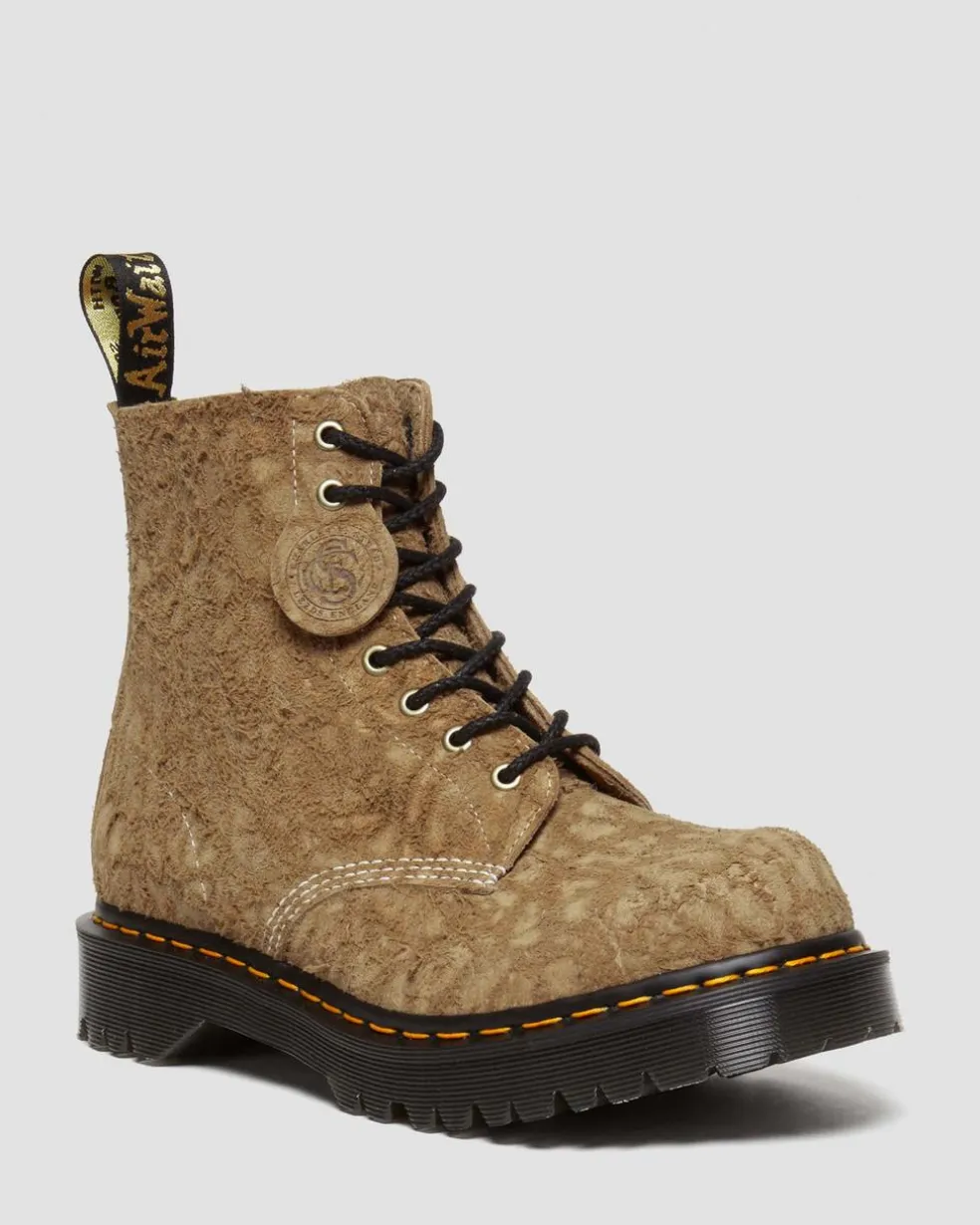 1460 Made in England Emboss Suede Lace Up Boots in Savannah Tan