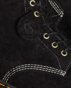 1460 Made in England Emboss Suede Lace Up Boots in Black
