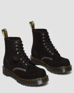 1460 Made in England Emboss Suede Lace Up Boots in Black
