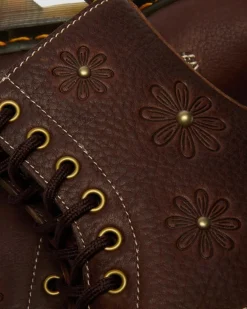 1460 Pascal Flower Grizzly Leather Boots in Dark Brown