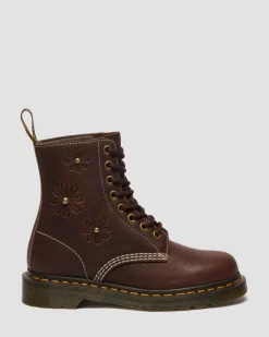1460 Pascal Flower Grizzly Leather Boots in Dark Brown