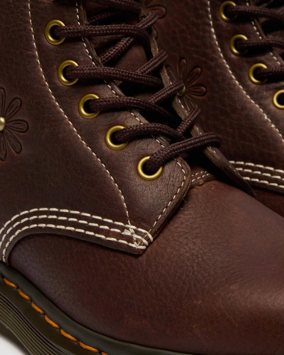 1460 Pascal Flower Grizzly Leather Boots in Dark Brown