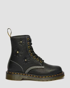 1460 Pascal Flower Grizzly Leather Boots in Black