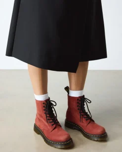 1460 Pascal Nubuck Leather Lace Up Boots in Red