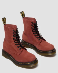1460 Pascal Nubuck Leather Lace Up Boots in Red