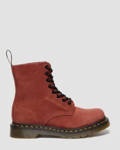 1460 Pascal Nubuck Leather Lace Up Boots in Red