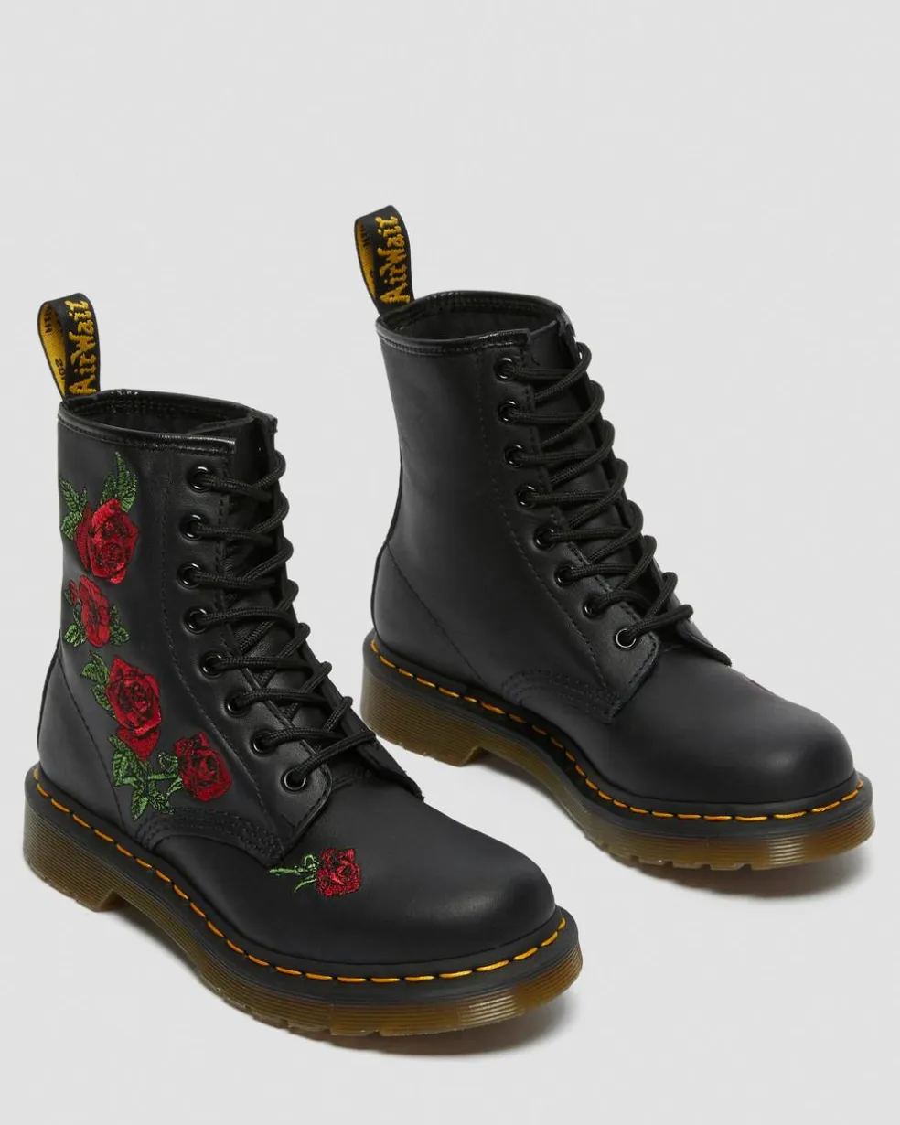 1460 Vonda Floral Leather Lace Up Boots in Black