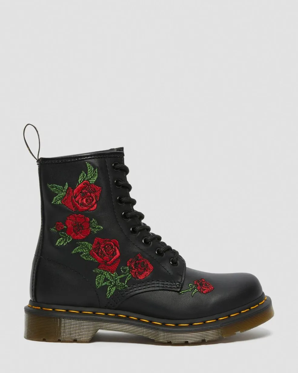 1460 Vonda Floral Leather Lace Up Boots in Black
