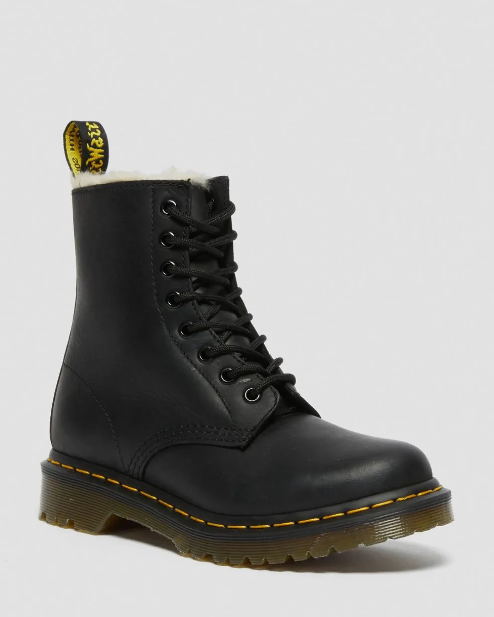 1460 Women's Faux Fur Lined Lace Up Boots in Black