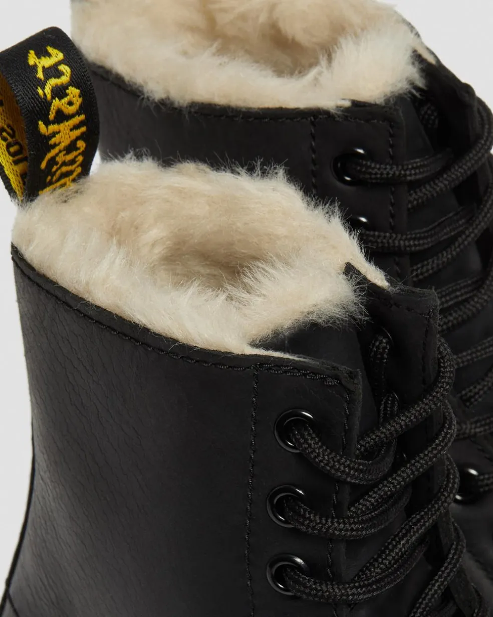 1460 Women's Faux Fur Lined Lace Up Boots in Black