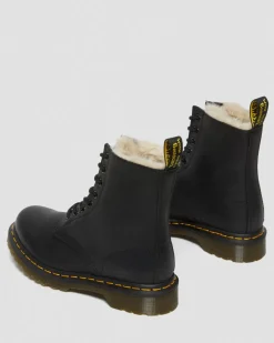 1460 Women's Faux Fur Lined Lace Up Boots in Black