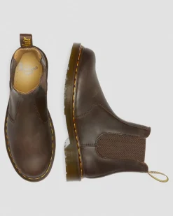 2976 Yellow Stitch Crazy Horse Leather Chelsea Boots in Dark Brown