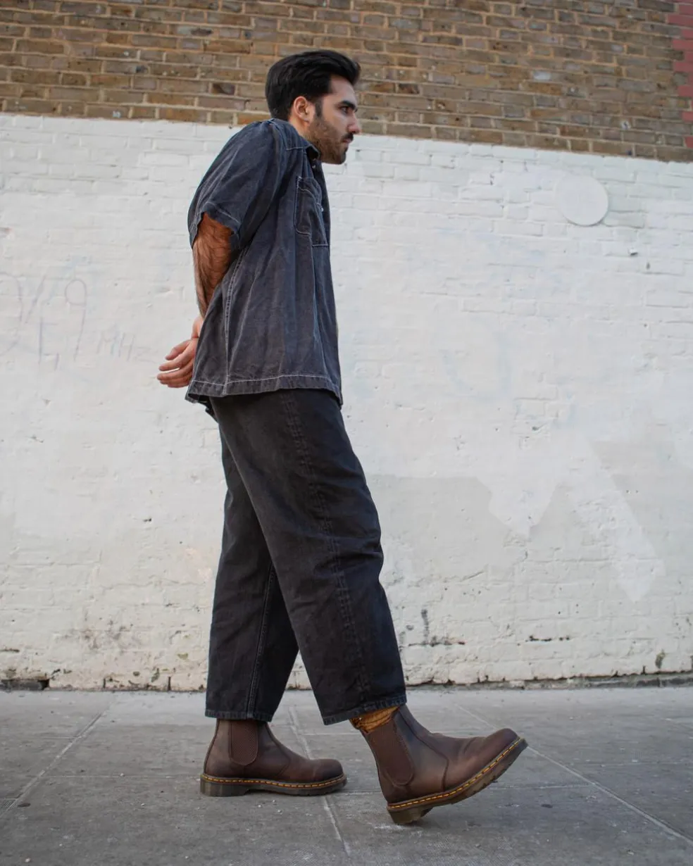 2976 Yellow Stitch Crazy Horse Leather Chelsea Boots in Dark Brown
