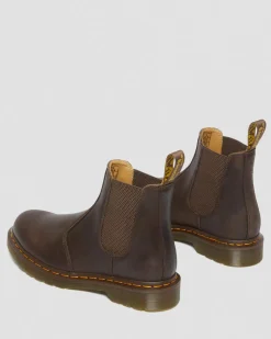 2976 Yellow Stitch Crazy Horse Leather Chelsea Boots in Dark Brown