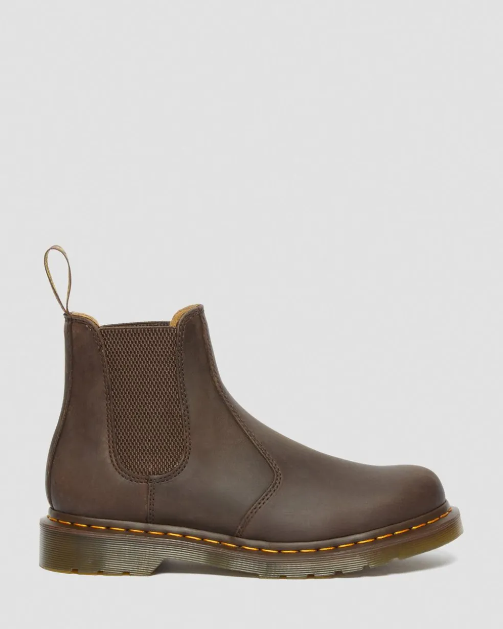 2976 Yellow Stitch Crazy Horse Leather Chelsea Boots in Dark Brown