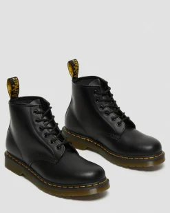 101 Yellow Stitch Smooth Leather Ankle Boots in Black
