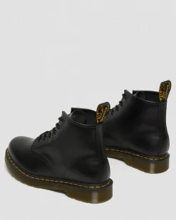 101 Yellow Stitch Smooth Leather Ankle Boots in Black