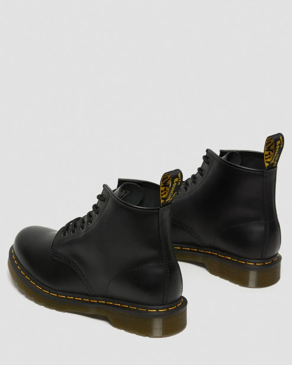 101 Yellow Stitch Smooth Leather Ankle Boots in Black