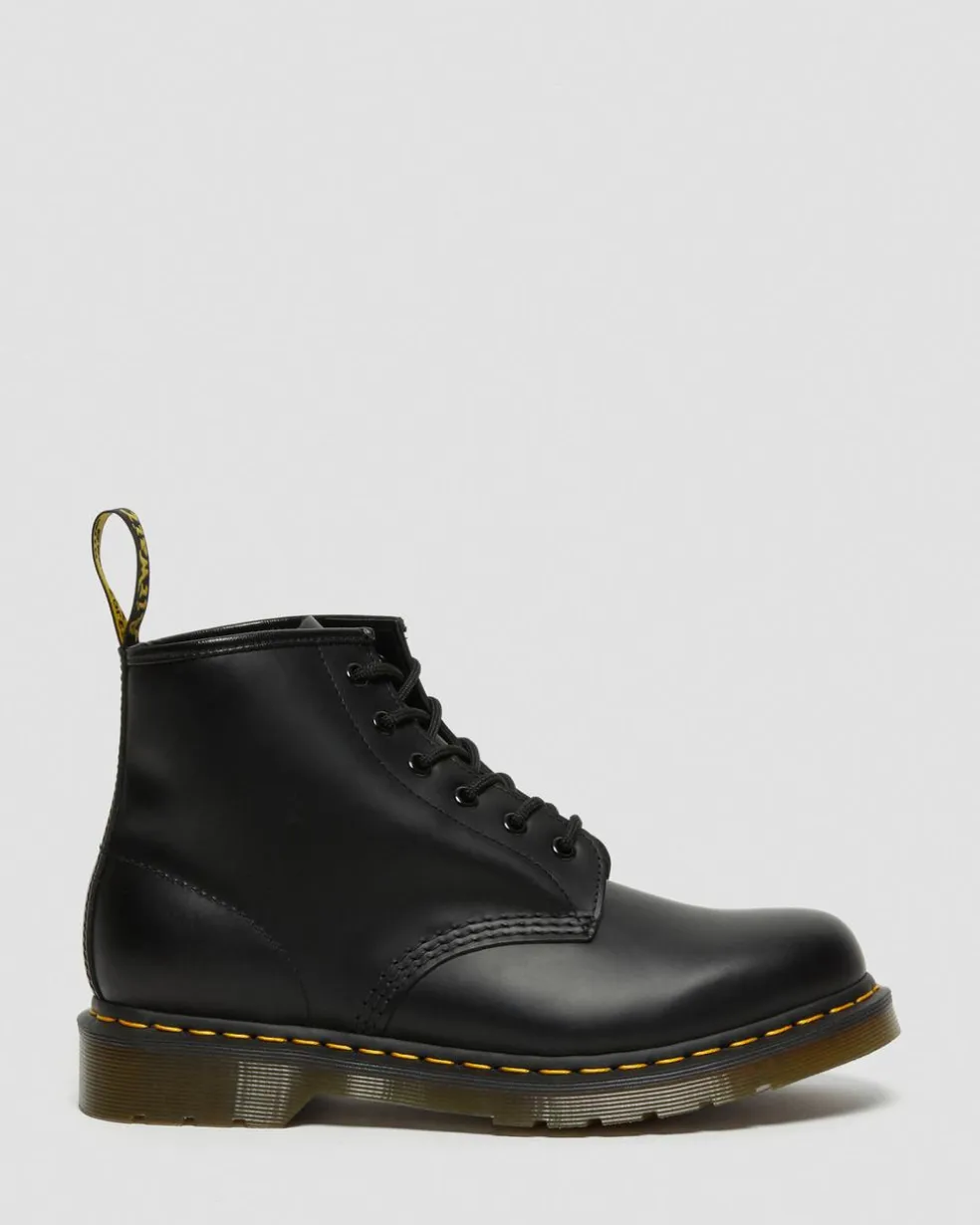 101 Yellow Stitch Smooth Leather Ankle Boots in Black
