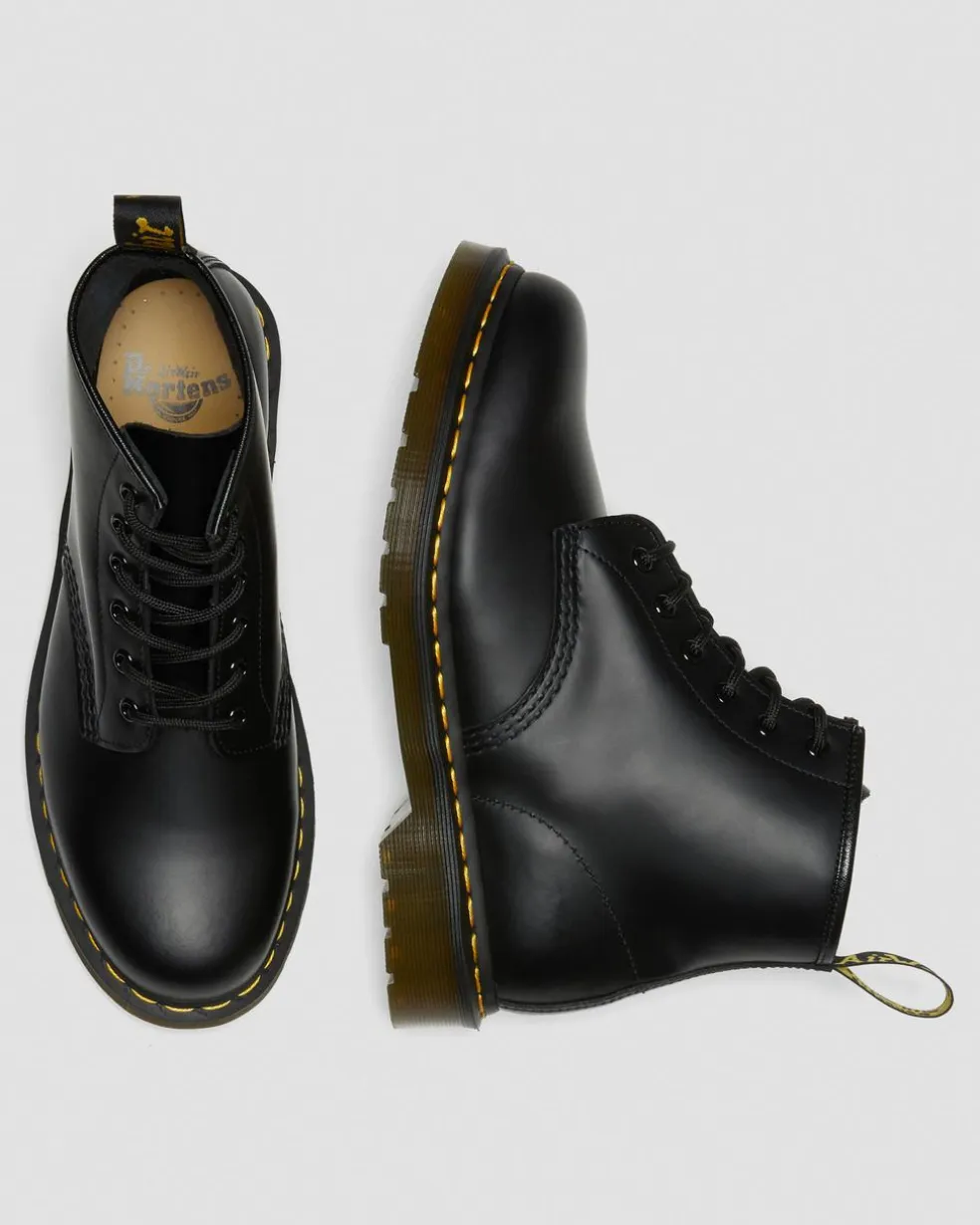 101 Yellow Stitch Smooth Leather Ankle Boots in Black