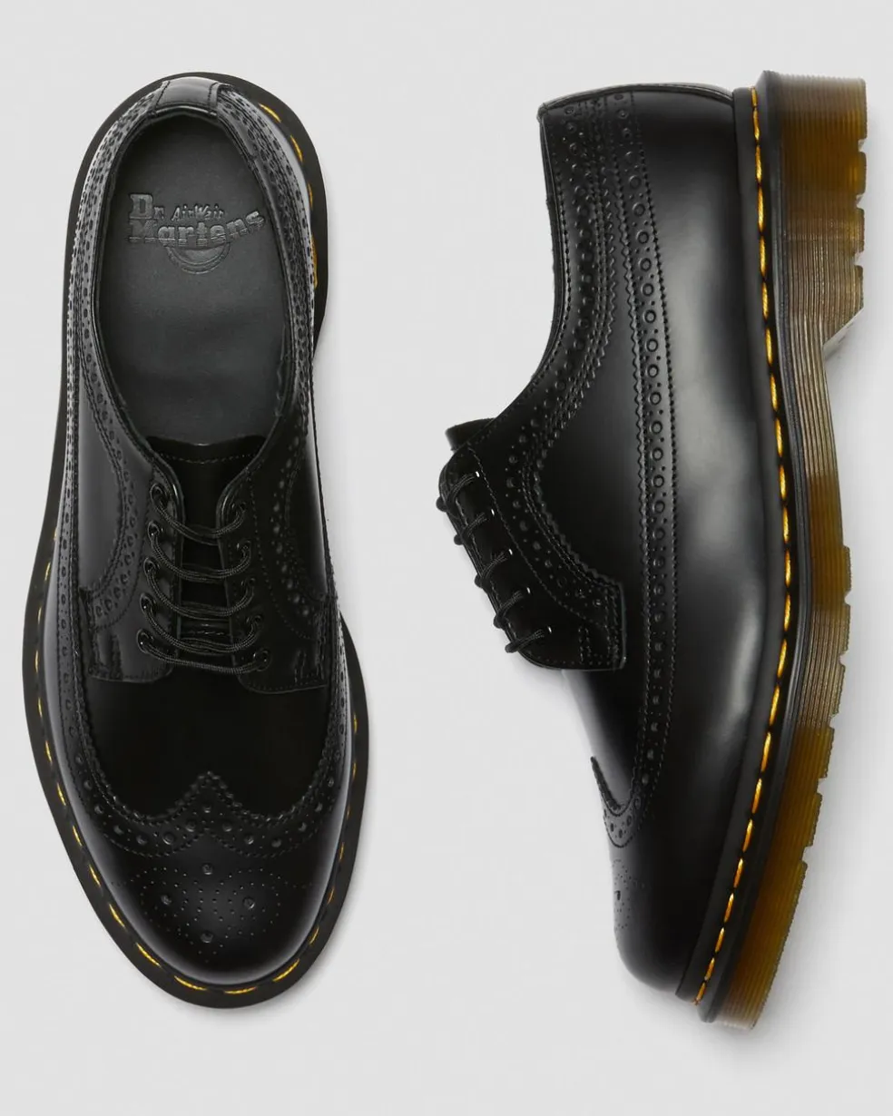 3989 Yellow Stitch Smooth Leather Brogue Shoes in Black