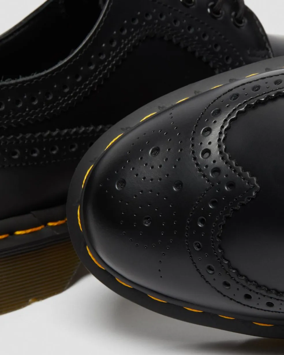 3989 Yellow Stitch Smooth Leather Brogue Shoes in Black