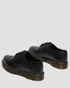 3989 Yellow Stitch Smooth Leather Brogue Shoes in Black