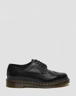 3989 Yellow Stitch Smooth Leather Brogue Shoes in Black