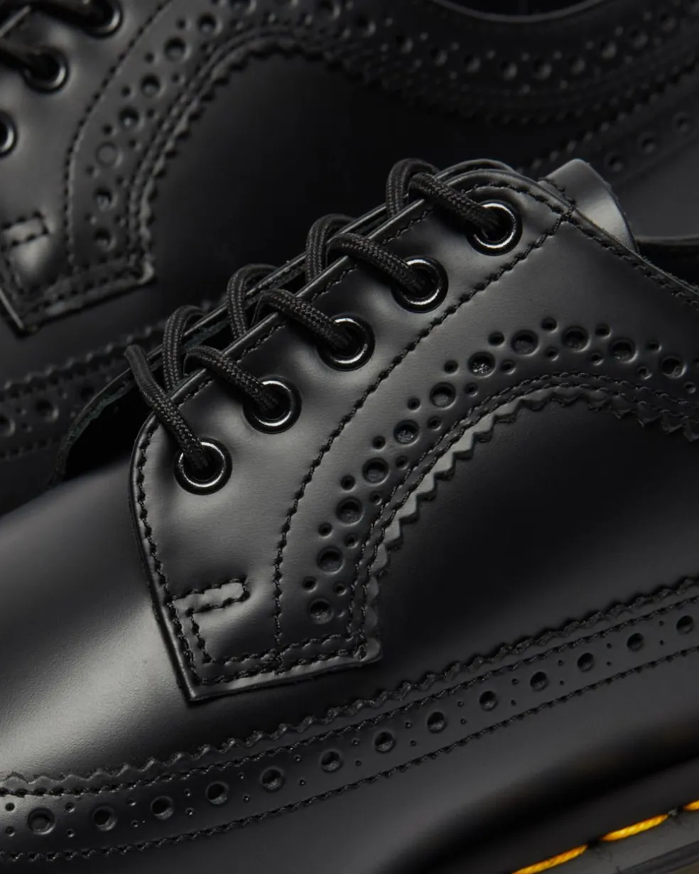 3989 Yellow Stitch Smooth Leather Brogue Shoes in Black