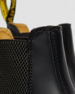 2976 Yellow Stitch Smooth Leather Chelsea Boots in Black