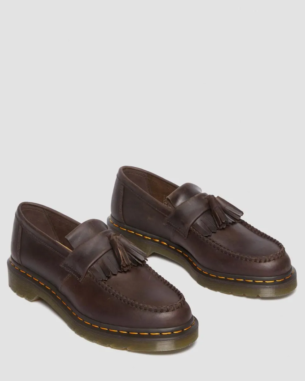 Adrian Crazy Horse Leather Tassel Loafers in Dark Brown
